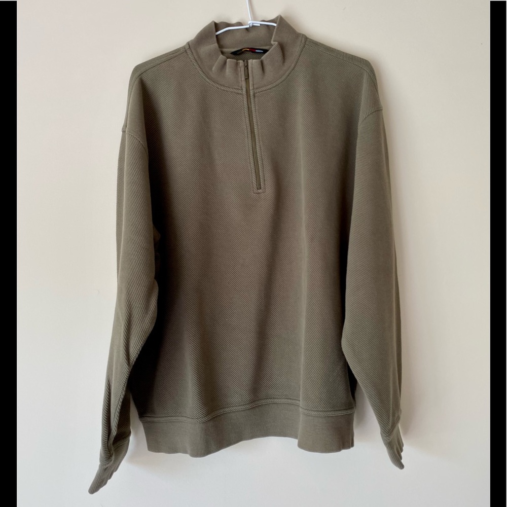 Greg Norman Men's Quarter-Zip Green Pullover Sweater - L - Pre-owned